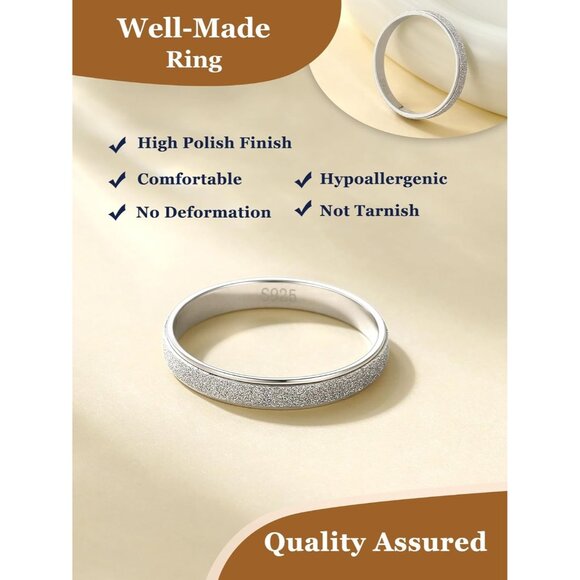 🆕 Women Silver Triple Interlocked Rolling Ring Sterling Textured Thin Stacking - Picture 5 of 9